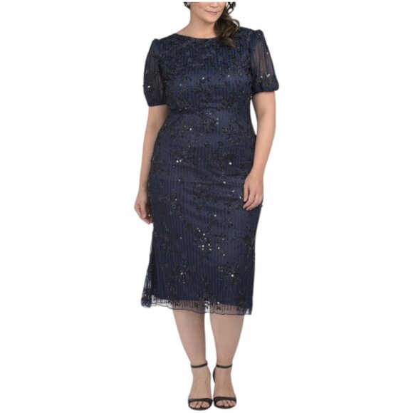 MAC DUGGAL Plus Hand Beaded Midi Dress - Picture 1 of 3